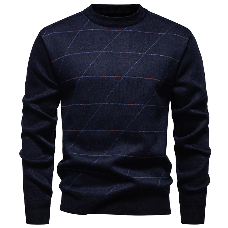 سترة رجالية متماسكة برقبة دائرية بلوفر منسوج للرجال للخريف والشتاء ملابس تريكو مبطنة بالصوف #2