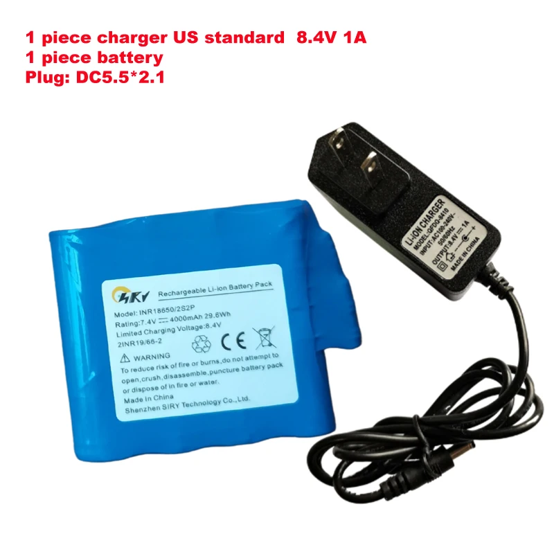 18650 2S2P 7.4V 4400mAh Lithium Rechargeable Heated Battery with 8.4V Charger For Heated Coats Belts Glove Battery