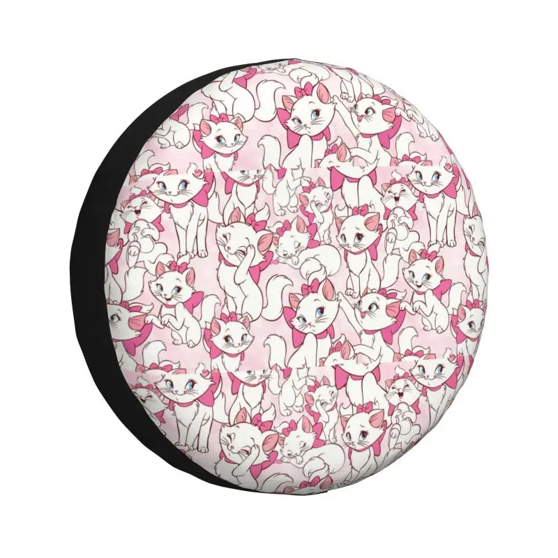 Custom Marie Cat On Pink Spare Tire Cover for Jeep Wrangler Cartoon Anime Kitten 4WD 4x4 Trailer Car Wheel Protector