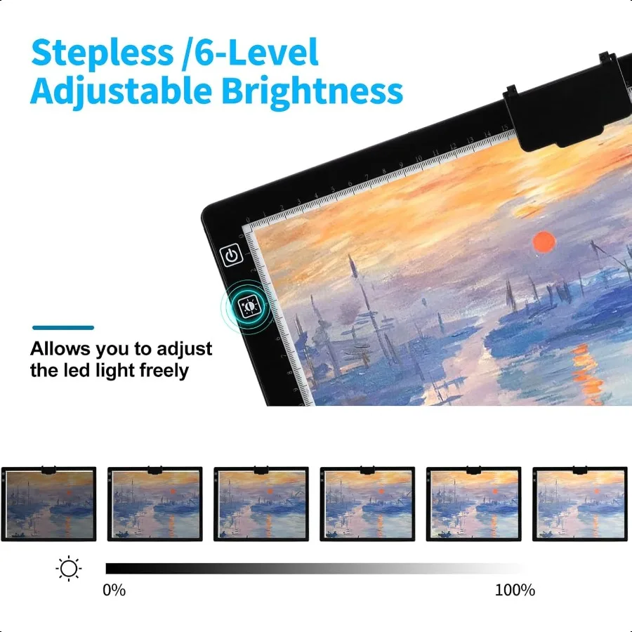 Wirel A3 LED Light Pad with Foldable Stand Top Clip 3 Colors Stepl 6Level Dimmable Brightn Rechargeable tracing Light Box Board