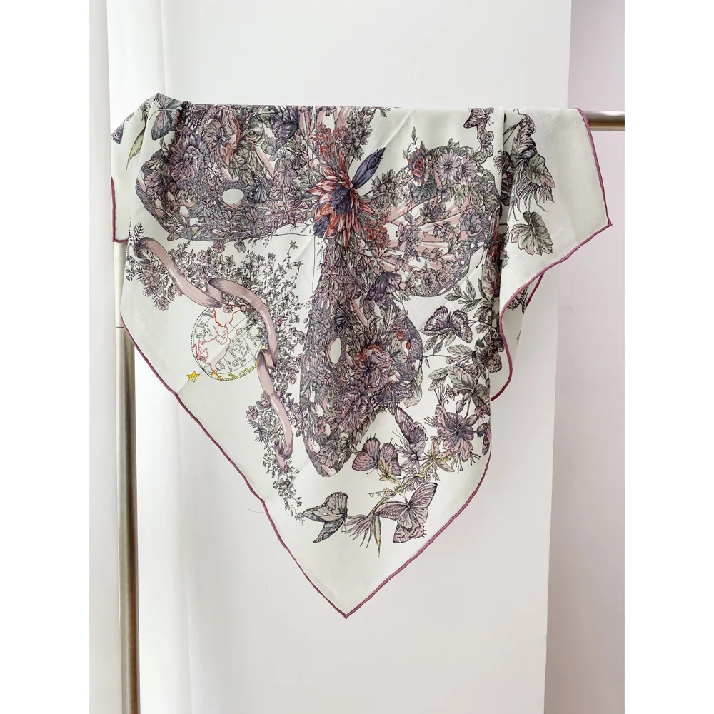 

Silk Wool Scarf Double Print Hair Bag Scarfs for Female Herms Rolled Shawls Winter Square Scarfs Christmas Lover Gift