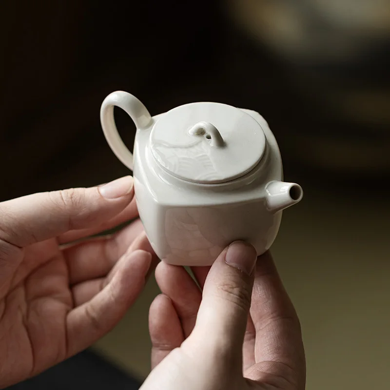 

90ML Plant Ash Glazed Square Teapot Traditional Tea Infuser Pot Tea Soaking Kettle With Filter Tea Ceremony Accessories Supplies