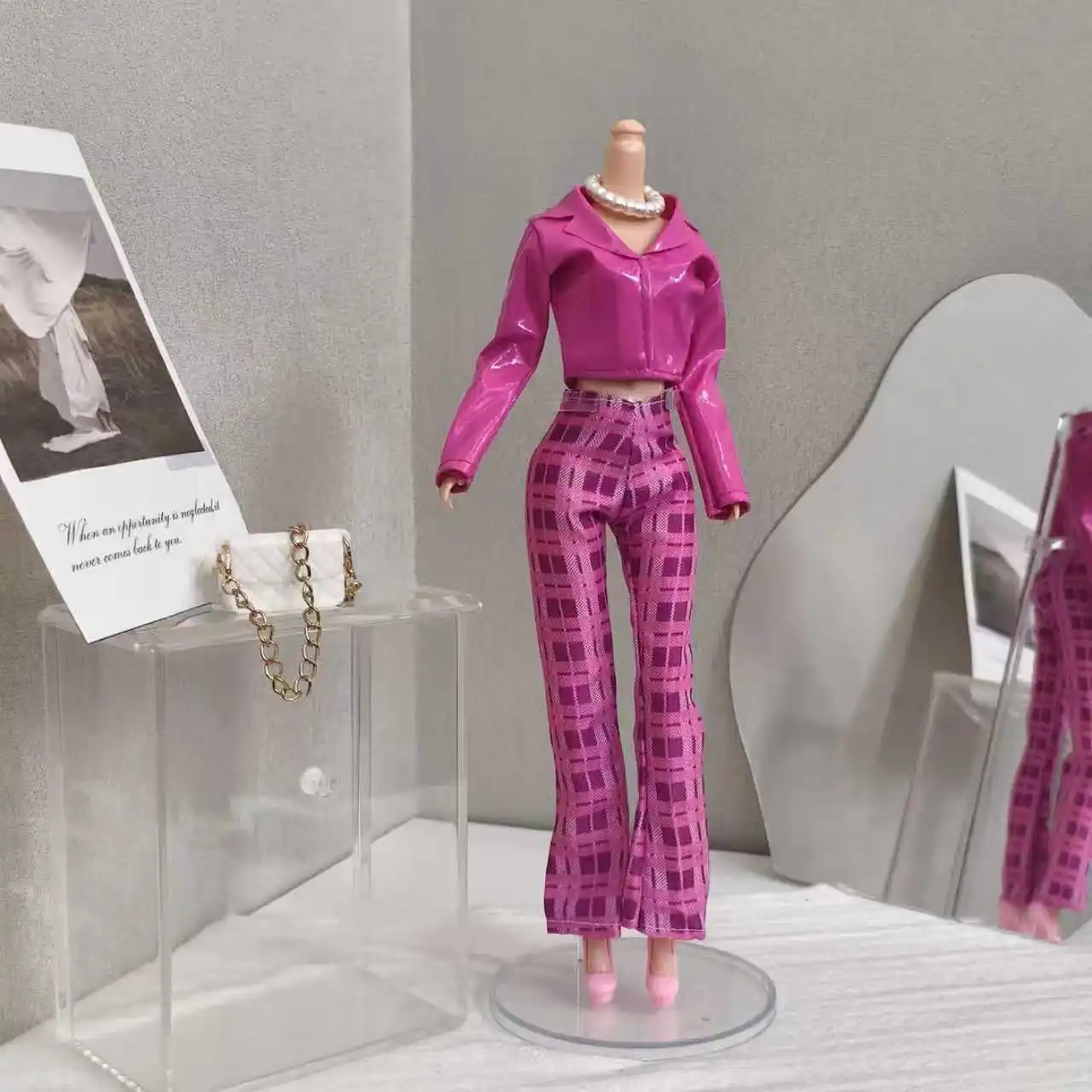 30 سنتيمتر ملابس دمى اكسسوارات موضة بابي الوردي سترة جلدية + السراويل + قلادة + مجموعة أحذية ل 1/6 BJD عارضة أزياء دمية #2