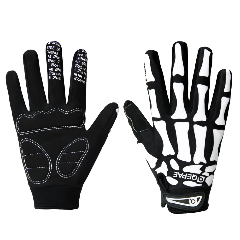 Cycling Full Finger Gloves Skeleton Pattern Motorcycle Bicycle Gloves Breathable Anti-slip Print Sport Gloves Bicycle Equipment