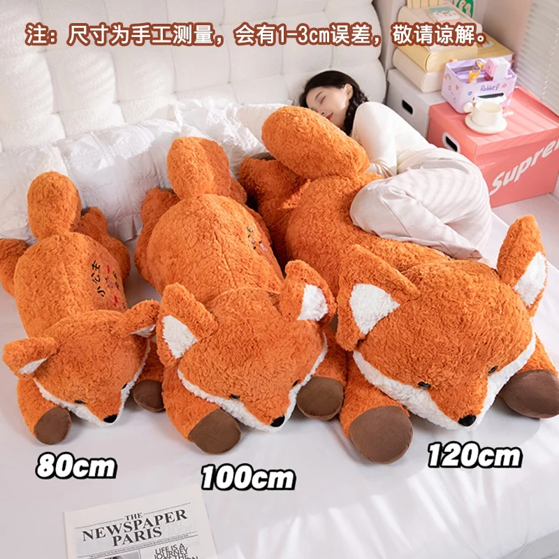 80cm Big Kawaii Fox Plush Toys Cartoon Stuffed Animal Cute Soft Cuddly Baby Plushie Pillow Lie Prone Toy for Girls Gift Decor