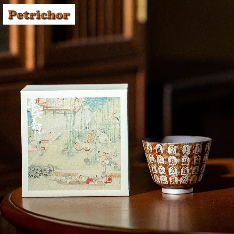 

110ml Gilded Silver Dunhuang Thousand Buddha Teacup Boutique Tea Bowl Mug Tea-tasting Fragrance Cup Chazhan Master Cup Tableware
