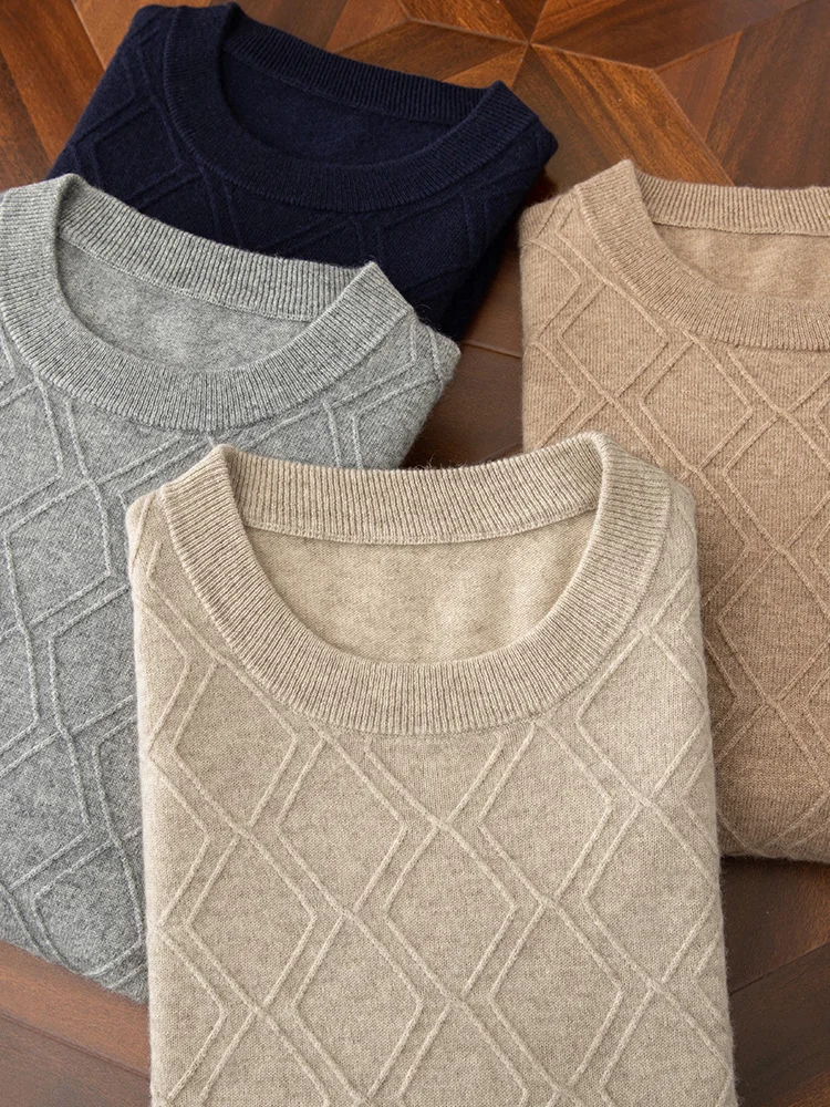 

Базовый свитер с круглым вырезом в виде ромба, мужской пуловер из 100% кашемира, вязаный мягкий теплый стандартный крой, новые поступления, удобные топы с длинными рукавами