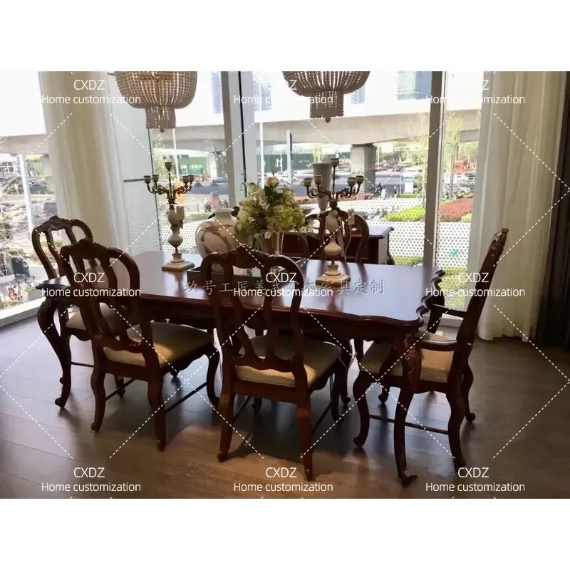 Adjustable Rectangular Solid Wood Dining Table Set with 6 Chairs Simple Rural Style High End Furniture for Dining Room
