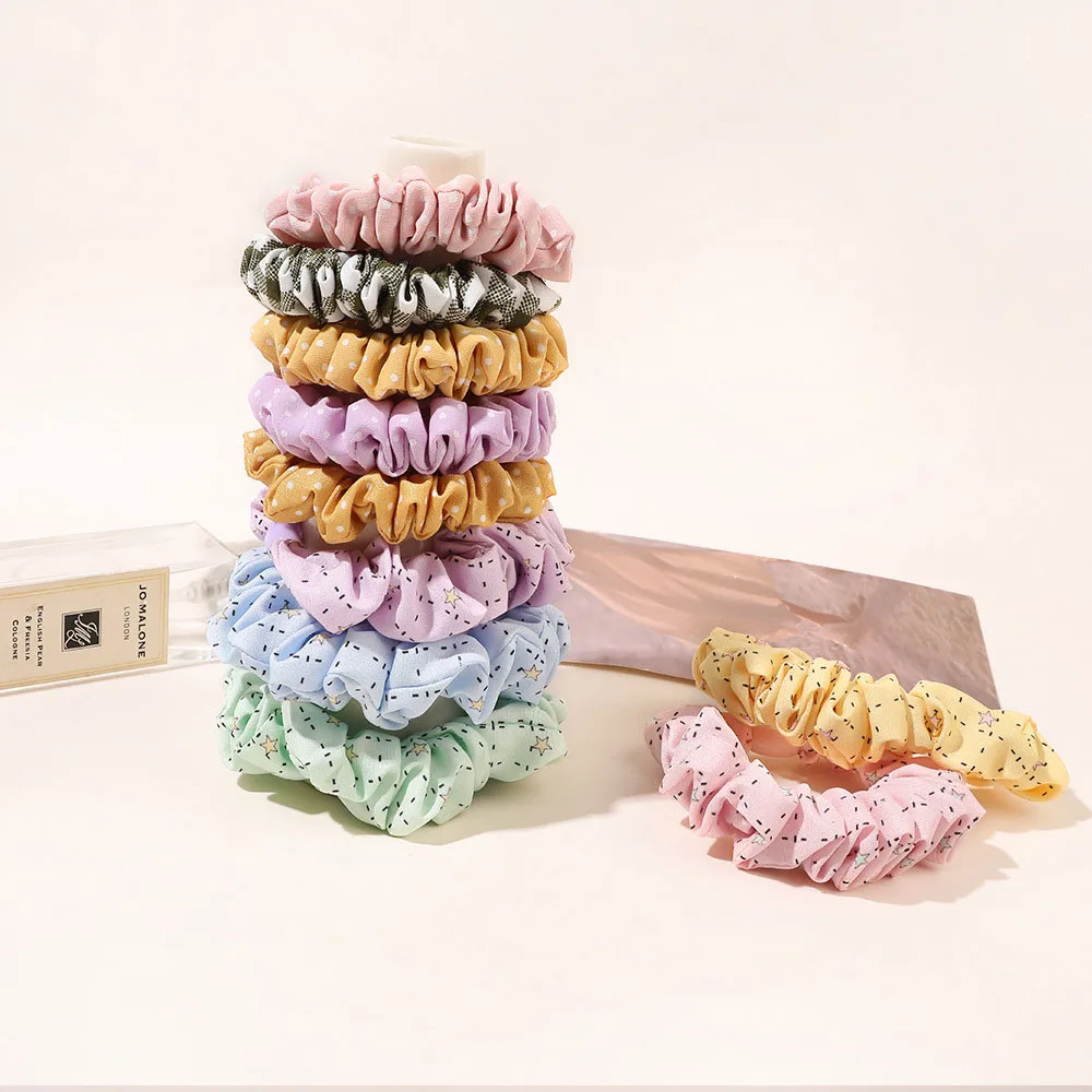 

5Pcs/Set Floral dot small intestine hair ring Korean version sweet Fabric hair accessories Spring and summer new Hair rope