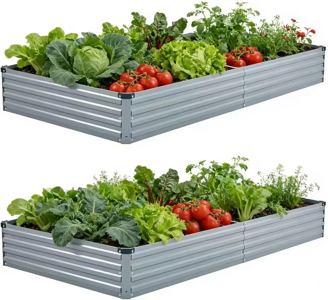 Raised Garden Bed & Planter Box, Galvanized Metal, (2 PCS)8x4x1ft, Gray