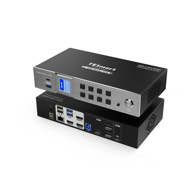 

Гибридная игровая док-станция KVM с тройным монитором 4K60 Гц для 1 настольных ПК и 1 ноутбука с переключателями EDID MST HDMI DP USBC KVM