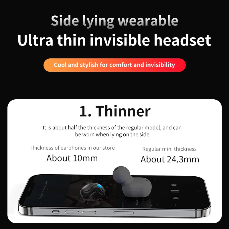 Mini auriculares inalámbricos TWS con Bluetooth 5,3, auriculares invisibles para dormir, auriculares ocultos IPX5 impermeables para Huawei y iPhone