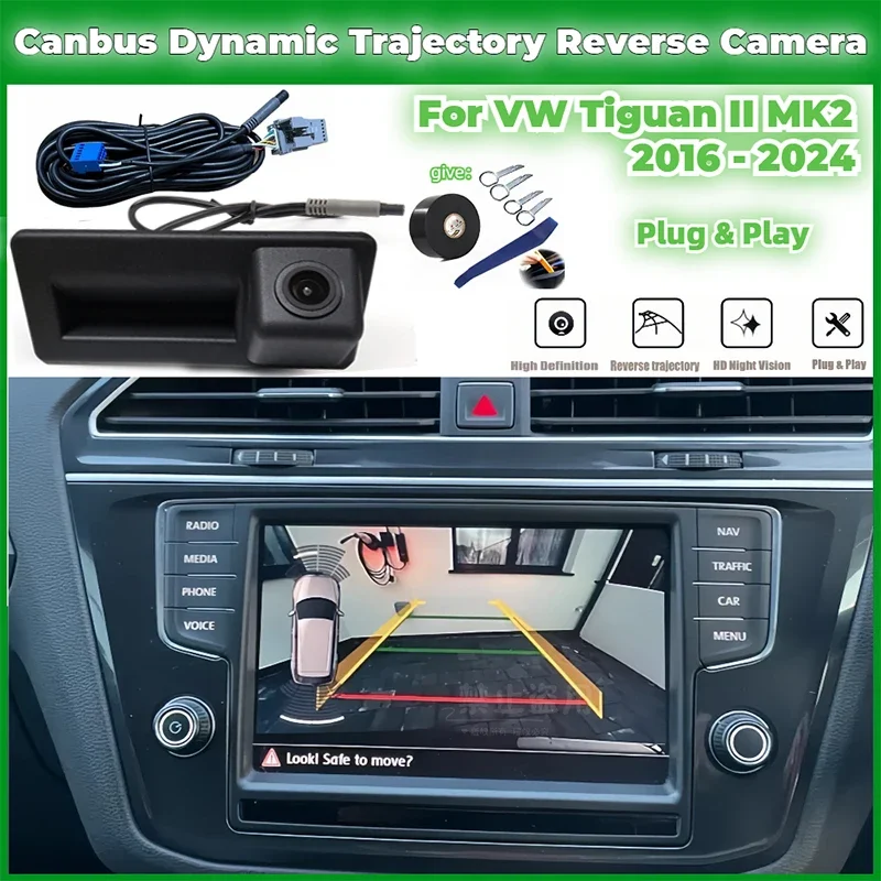 Car Canbus Dynamic Trajectory Reverse Camera For VW Tiguan II MK2 2016 - 2024 Parking Rear Backup Camera MIB Unit Plug and Play