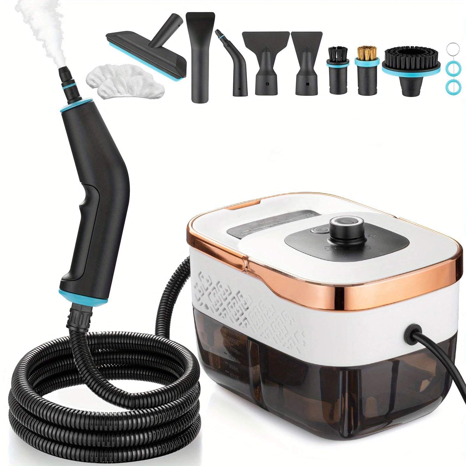 Tragbarer Dampfreiniger, 15 Sekunden schnelle Aufheizzeit 105 ℃ Temperatur, 1350ml Wassertank, für Auto/Zuhause/Fliesen/Möbel + 10 Zubehörteile