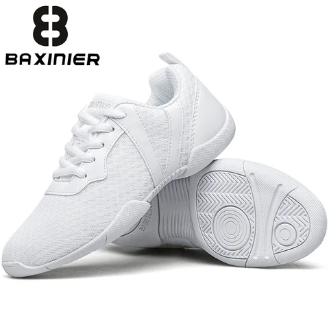 BAXINIER White Cheer Shoes Girls Kids Flexible Mesh Cheerleading Sneakers Lightweight Non Slip Stunt Dance Practice Footwear Soft Gymnastics Athletics
