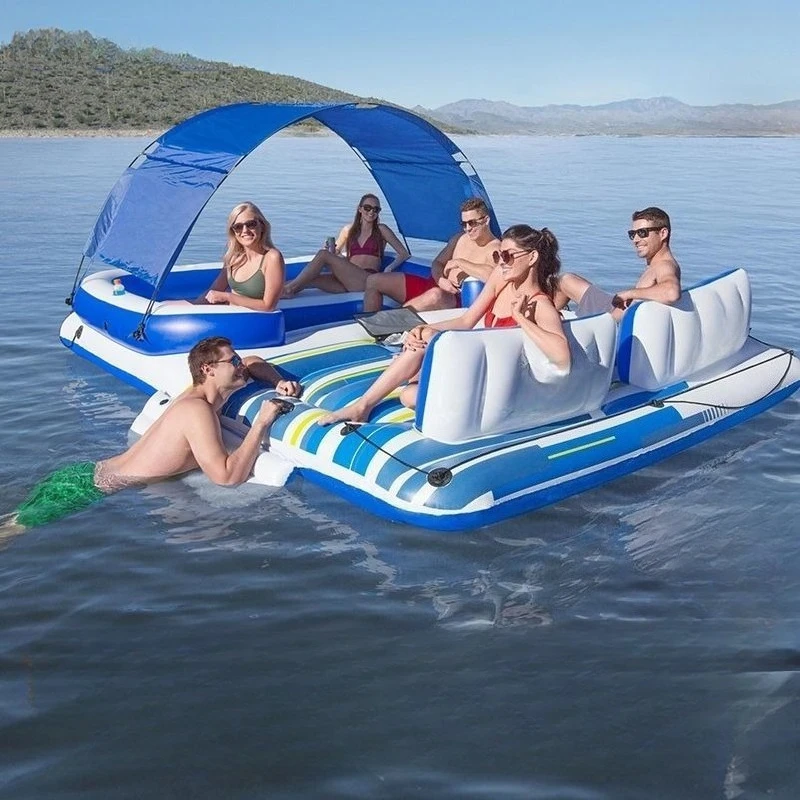 

Giant inflatable floating island with awning mount adult floating row adult swimming