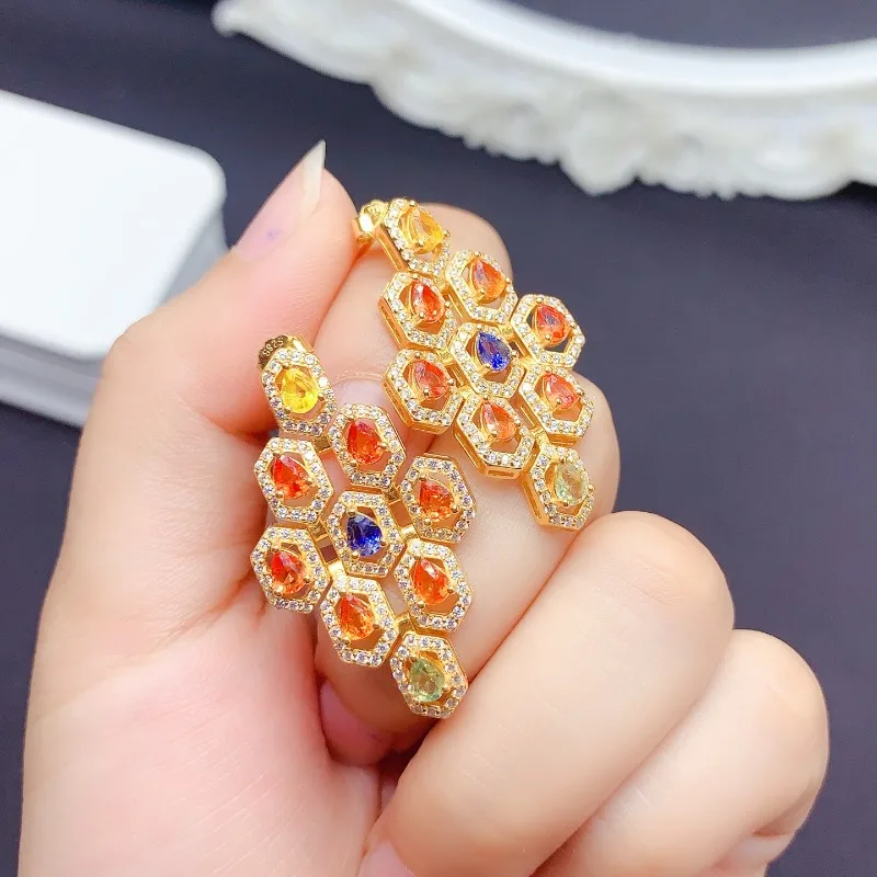 

Natural Original 925 Silver Earring for Women Girl Chrome Colorful Sapphire Earring Anniversary Gift with Certificate