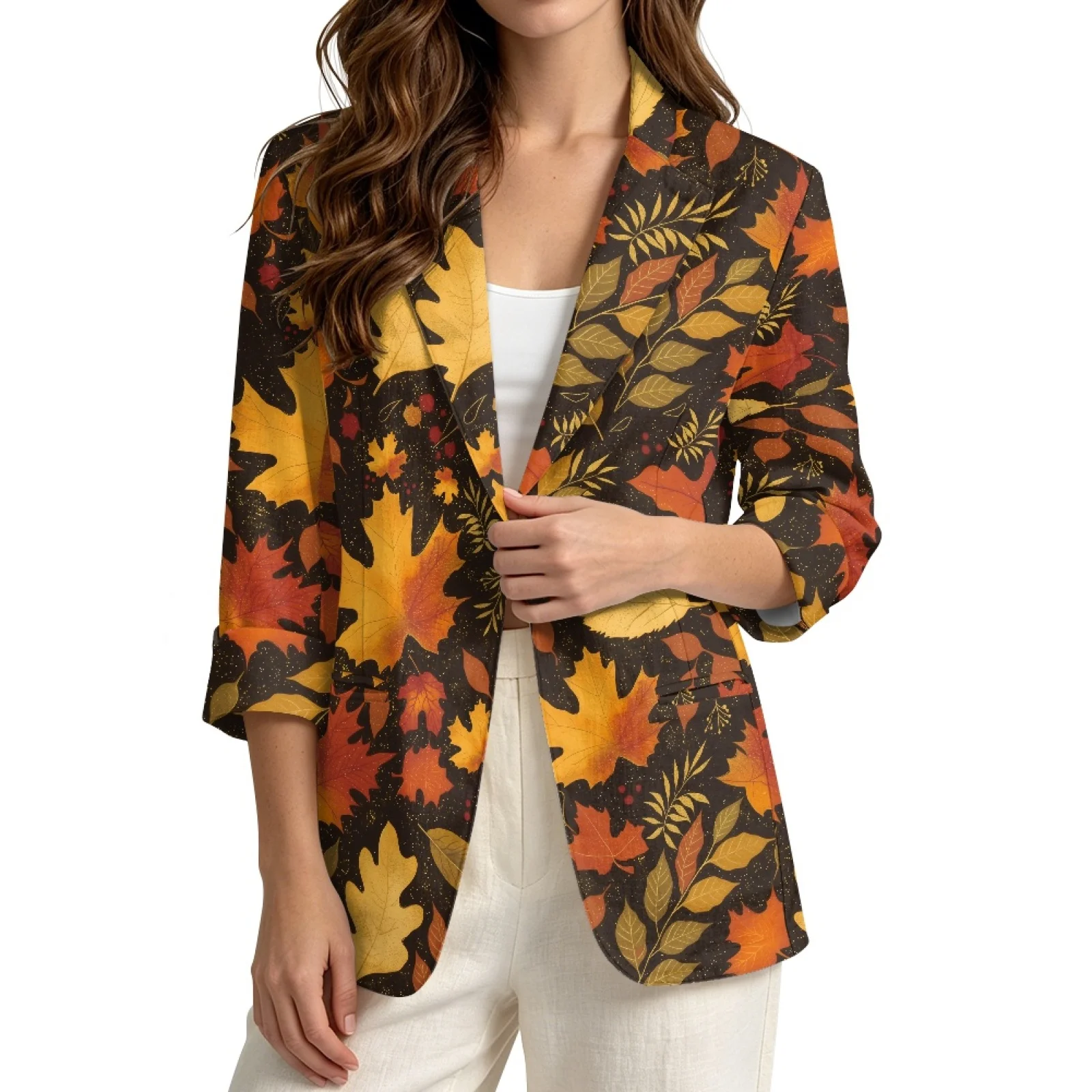PENSTROLL Lightweight Linen Style Beach Coverups Open Front Beach Cardigan for Daily Fall Leaves Mix
