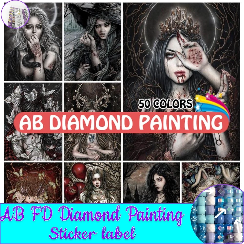 50 Colors Diamond Painting Gothic Embroidery Vampire Girl Witch 5D Dark Woman Mosaic Cross Stitch Kits Crysta Homel Decor Art