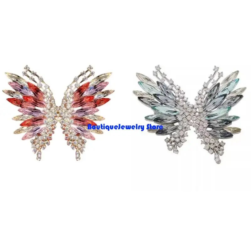 

E1PE Crystal Butterfly Brooch With Zircon Accents For Dresses Coats Scarves Stylish Vintage Lapel Pin Jewelry Accessory