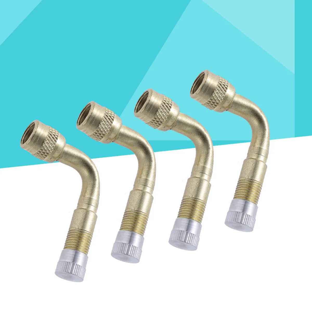 4Pcs Brass Valve Extension Adapter 90 Degree Bend American Type Tire Adaptor for Cars Motorcycles Trucks Bikes Universal Fit