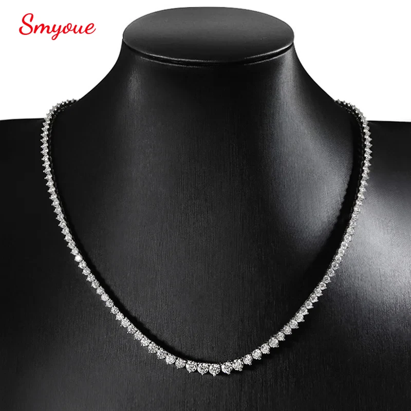 

Smyoue Full Diamond Gradient Zircon or Moissanite Tennis Necklace for Women Man Luxury Party Jewelry 925 Sterling Silver Chain