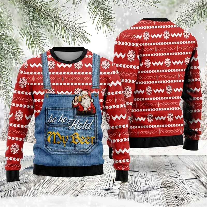 2024 Santa Claus Christmas Sweaters For Men Clothes Funny Ugly Christmas Sweater Men Crewneck Sweatshirt Hip Hop Male Streetwear