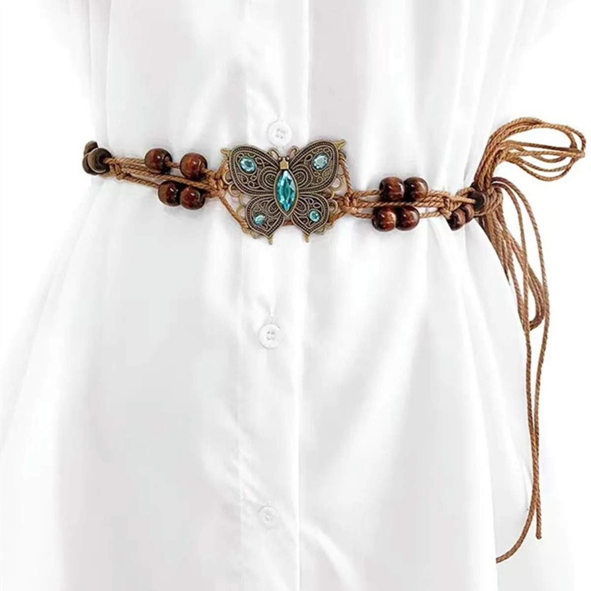 

Богемный стиль, тканый водой, этнический стиль, ручная работа, деревянные бусины, женский пояс, повседневный стиль для отпуска, поясная веревка