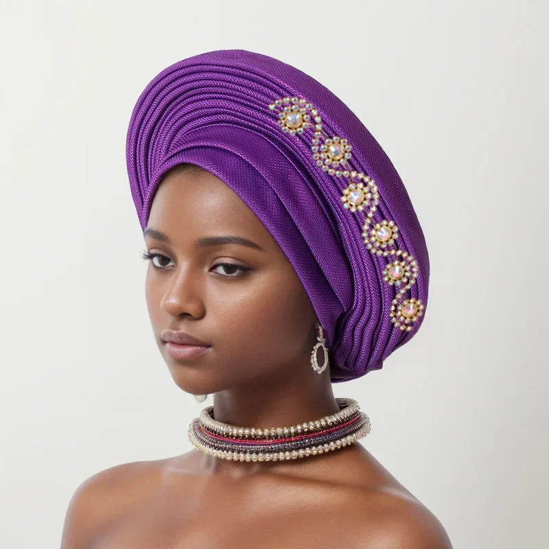 

Nigeria Headtie Wedding Party Head Ties Female Head Wraps Already Made Autogele NEW African Auto Gele Women's Turban Cap