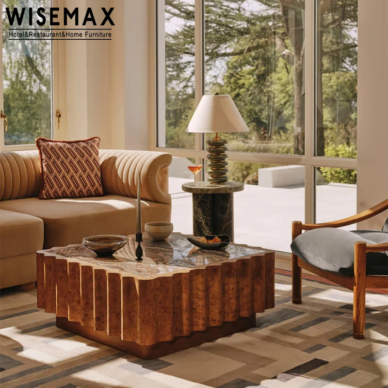 Комплект журнальных столиков WISEMAX FURNITURE в итальянском современном стиле с квадратной столешницей из натурального мрамора и деревянным основанием для гостиной, отеля, кафе