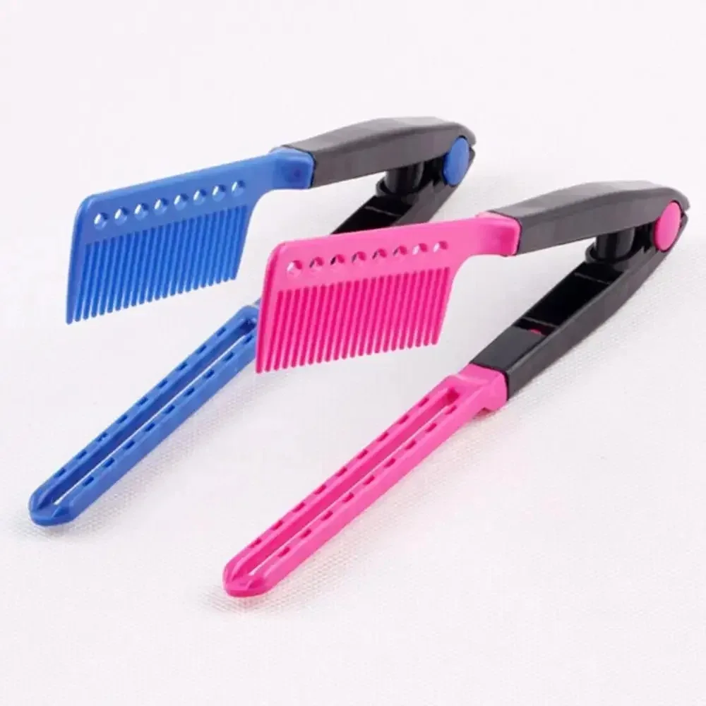 1pcs DIY Folding V Type Hair Straightener Brush Hairdress Tool Hairdressing Combs Natural Hair Styling Curling Comb Hair view 2