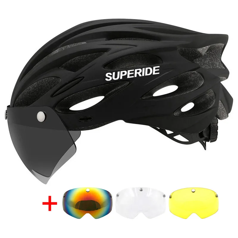 SUPERIDE Ultraleichter Fahrradhelm mit magnetischen Googles und Sonnenblende für Herren und Damen, In-Mold-Rennrad, MTB-Fahrradhelm