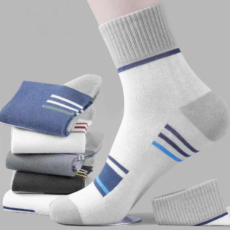 Chaussettes rayées en coton pour hommes, grande taille 38-46 5 paires/lot, mi-longues, confortables, respirantes, amusantes, décontractées