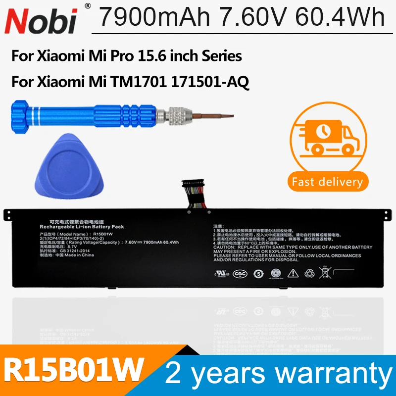 

Noib R15B01W New Laptop Battery For Xiaomi Pro 15.6 Series Notebook 7.6V 7900mAh 60.04Wh R15B02W TM1701 171501-AL 171501-AF