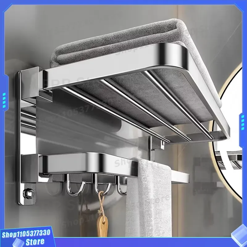 Modern 304 Stainless Steel Wall Mounted Towel Rack Brushed Finish 40cm Double Fold Angular Design Single Bar for Bathroom