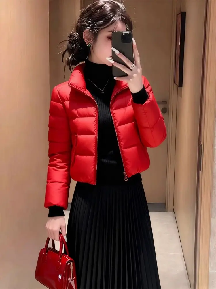 

Winter New Red ort Women's down Cotton Jaet Zipper Stand Collar Slimming Warm Faionable Commute Sle Chinese Brand