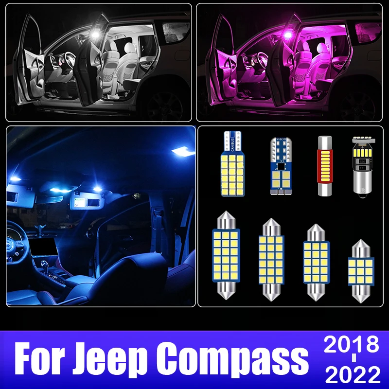 

For Jeep Compass 2018 2019 2020 2021 2022 15pcs Car LED Bulbs Interior Dome Lamp Gove box Vanity Mirror Trunk Light Accessories