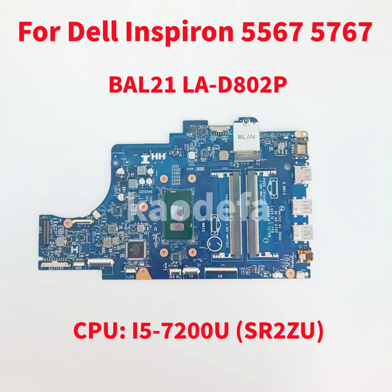 Placa-mãe para Inspiron 15 La-d802p Placa-mãe Cpu I57200u Sr2zu Cn0dg5g3 0dg5g3 Dg5g3 100 Testado ok 5767 Bal21-laptop