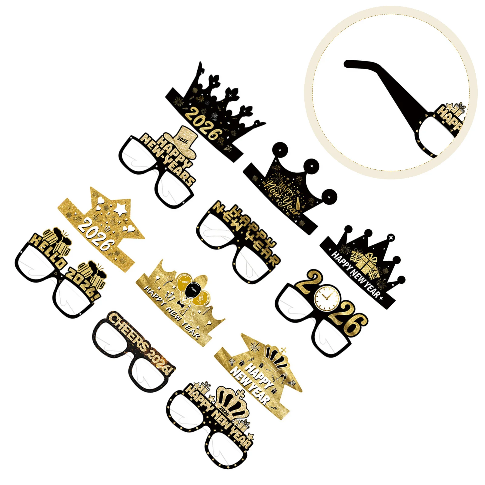 

12Pcs New Year Paper Glasses and Hats Black Gold 2026 Party Eyewear Holiday Photo Booth Props Happy New Years Party Glasses