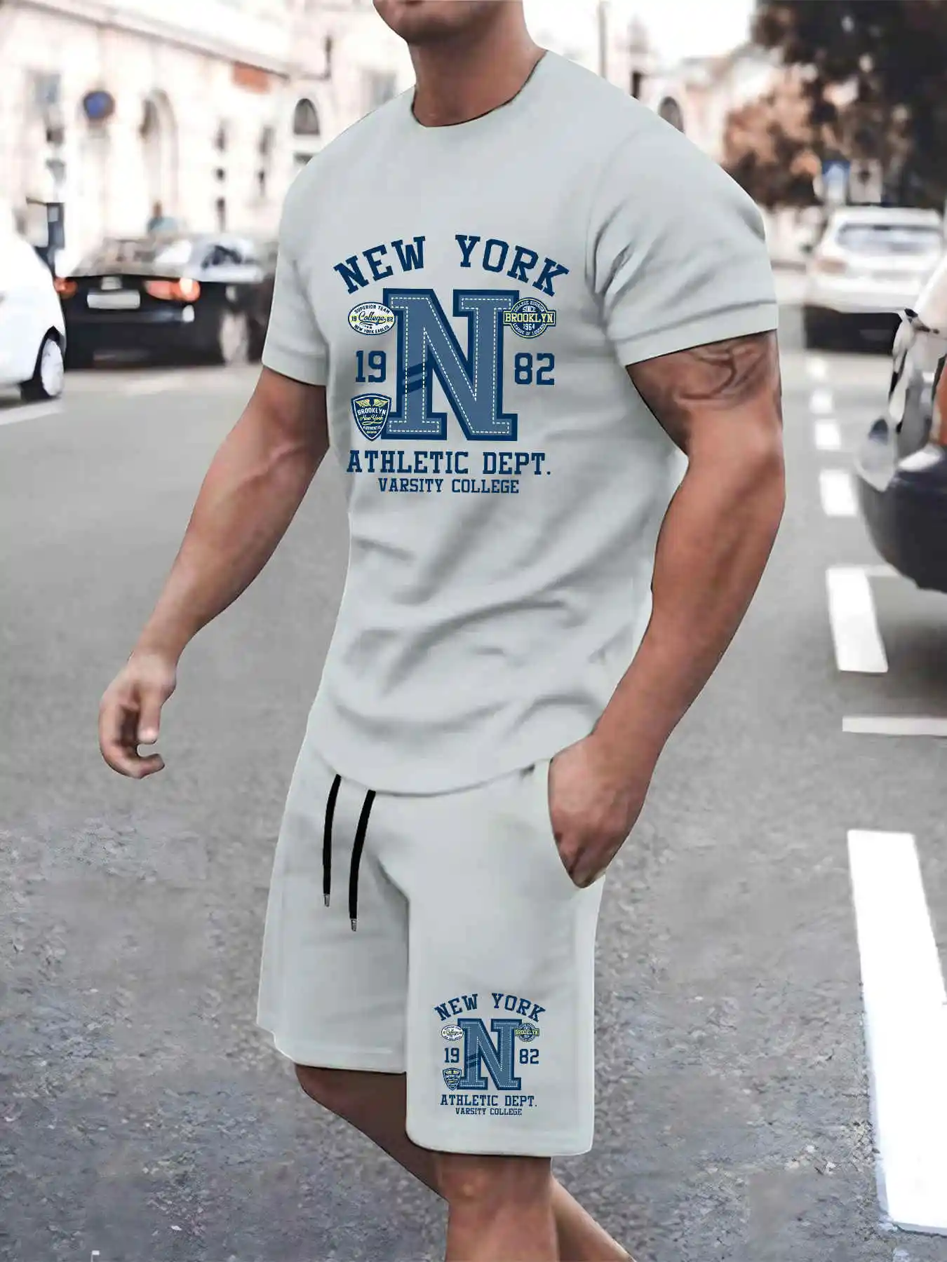 2025 New Summer Mens Set High quality T-shirts Shorts Two-Piece New York Graphic Print Fashion Oversize Clothes Man Sports Suit