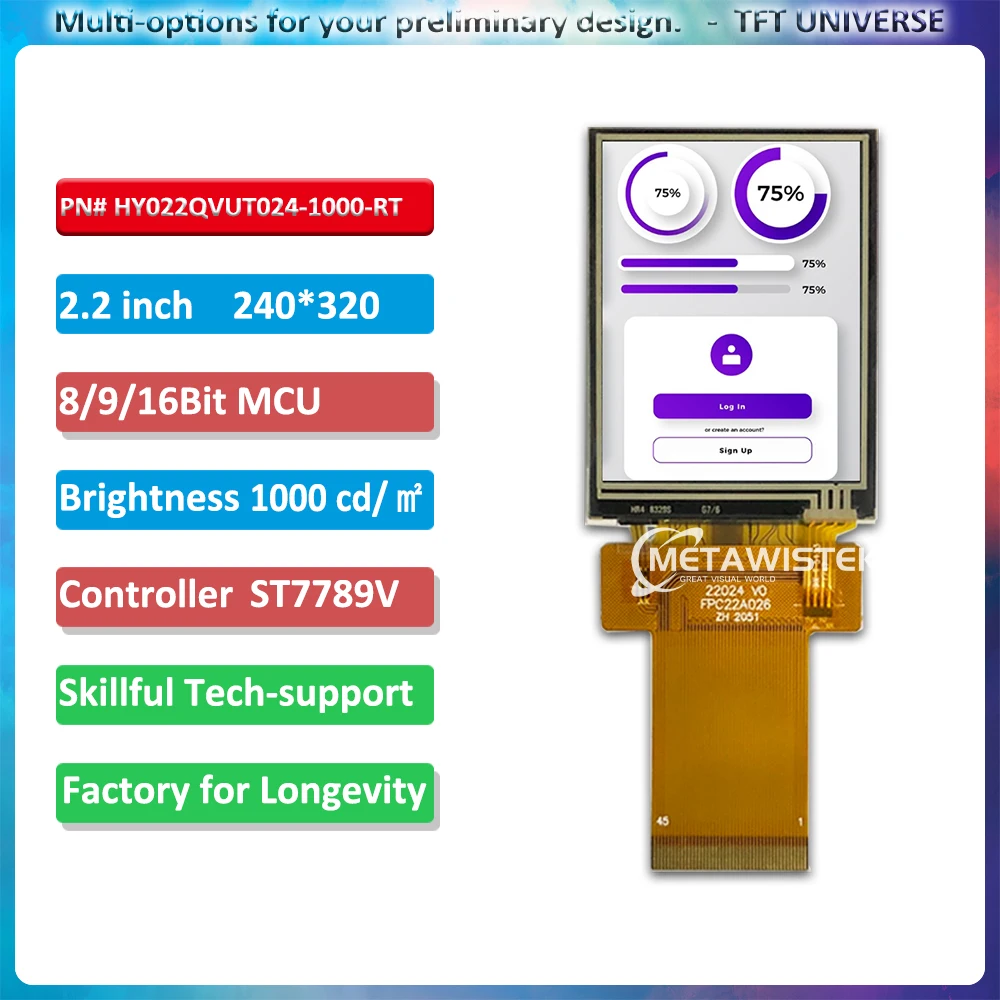 

Compact 2.2 inch resistive touch screen 1000 nits brightness 240x320 resolution customizable for diverse applications