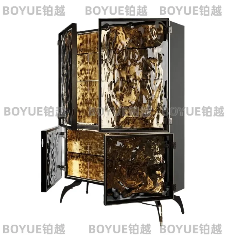 Luxury Glass Sideboard Cabinet Modern High End Storage Console Table For Living Room Dining Area Wall Mounted Art Display