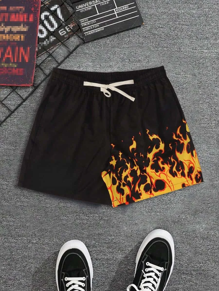 

Fashionable New Men's and Women's Street Personalized 3D Flame Printed Shorts Breathable and Quick-drying Casual Shorts