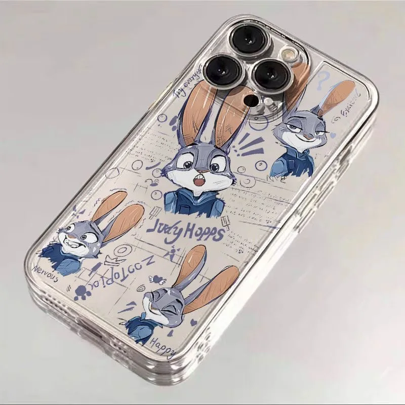 Zootopia Judy Nick Anime Clear Space Phone Case For iPhone 11 12 13 14 15 16 Pro Max Mini X Xs XR 7 8 plus Se2020 Transparent