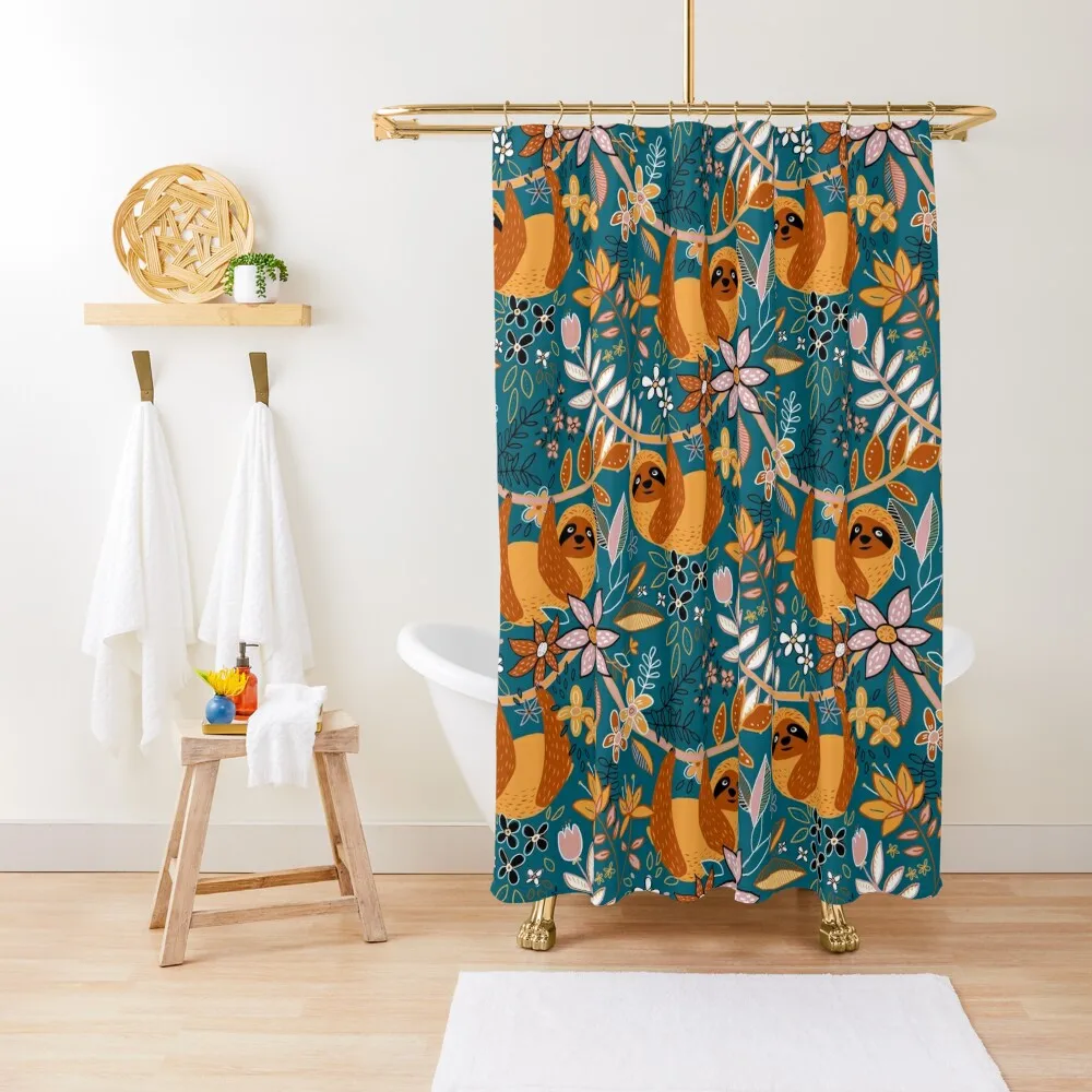 

Happy Boho Sloth Floral Shower Curtain Bathroom For Shower Waterproof Bathroom Shower Elegant Bathroom Decor Curtain