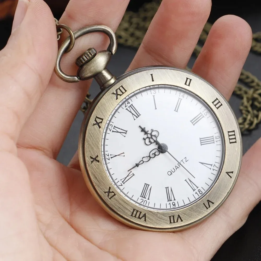 Vintage Quartz Pocket Watch Personality Roman Numerals Display Necklace Pendant Men's Pocket Watches Ladies Student Gift