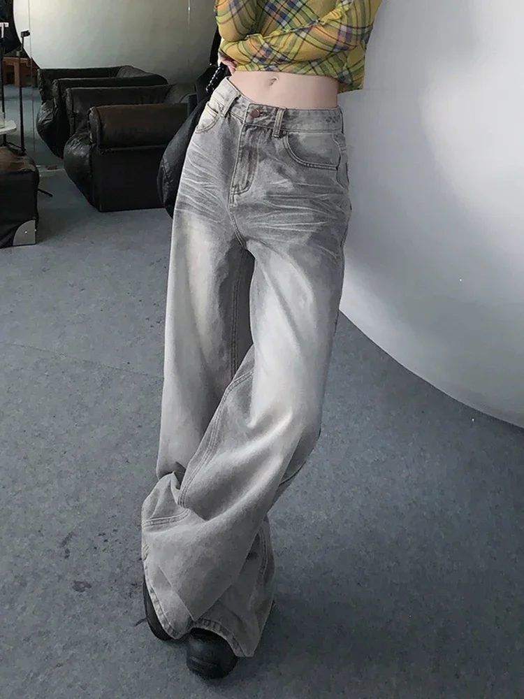 

American Vintage Loose Casual Straight Female Wide Leg Pants Summer Street Full Length Fashion Washed Distressed Women Y2k Jeans