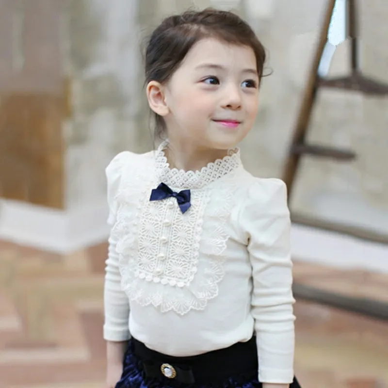 

Autumn and Winter Girls' Bottoming Shirt Baby Foreign Style Children's Korean Version Lace Lace Velvet Thickened Top