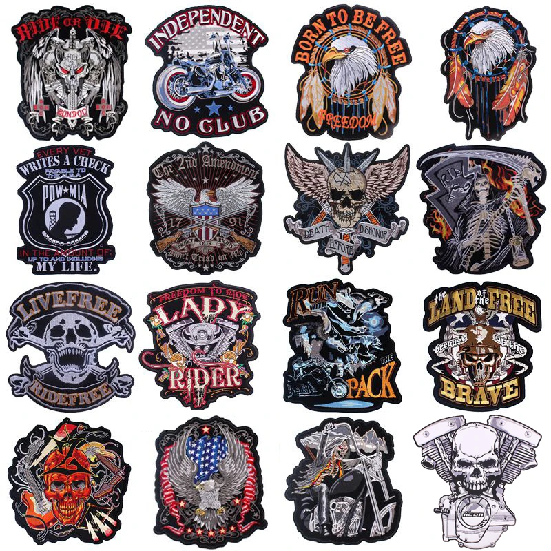 Toppa per motociclista con teschio toppe ricamate grandi per abbigliamento toppe Punk su vestiti cucire/stirare su toppe per giacche Back Big Patch