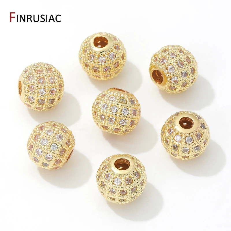 18K vergoldete Messingperlen mit Zirkonia-Einlage, Perlen-Trenner für Armbänder, Kugelperlen für DIY-Schmuckherstellungszubehör.